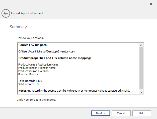 Import Apps List Wizard / Summary