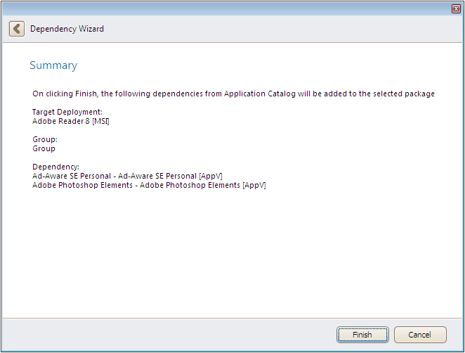 Dependency Wizard / Summary Panel