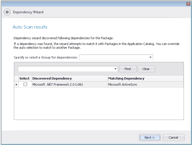 Dependency Wizard / Auto Scan Results Panel