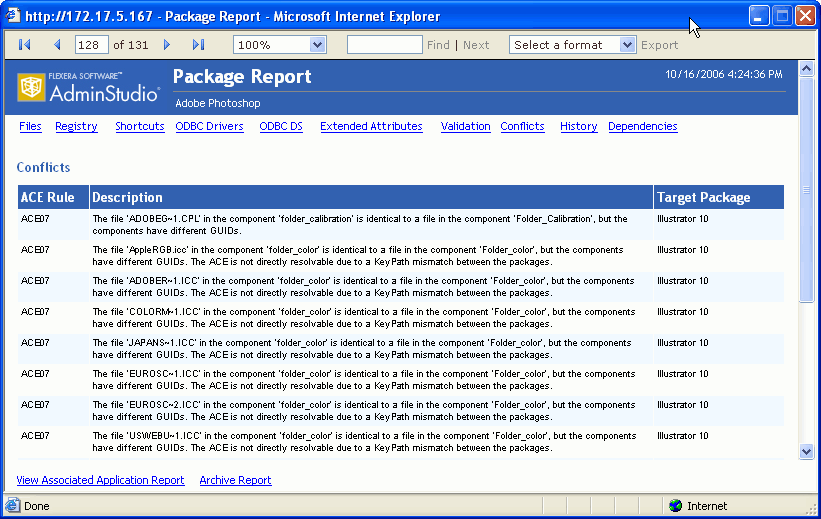 Package Report / Conflicts View